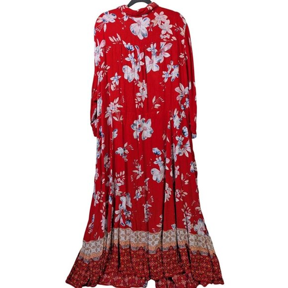 Woman Within Plus Size 34W Roll Tab Sleeve Crinkle Floral Red Shirt Dress Flowy - Picture 12 of 16